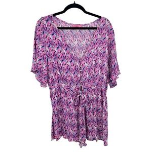 Boho Paisley Festival Romper XXL Pink Flowy Vacation Indie Hippie Resort Beach